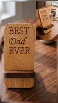 Engraved oak phone stand