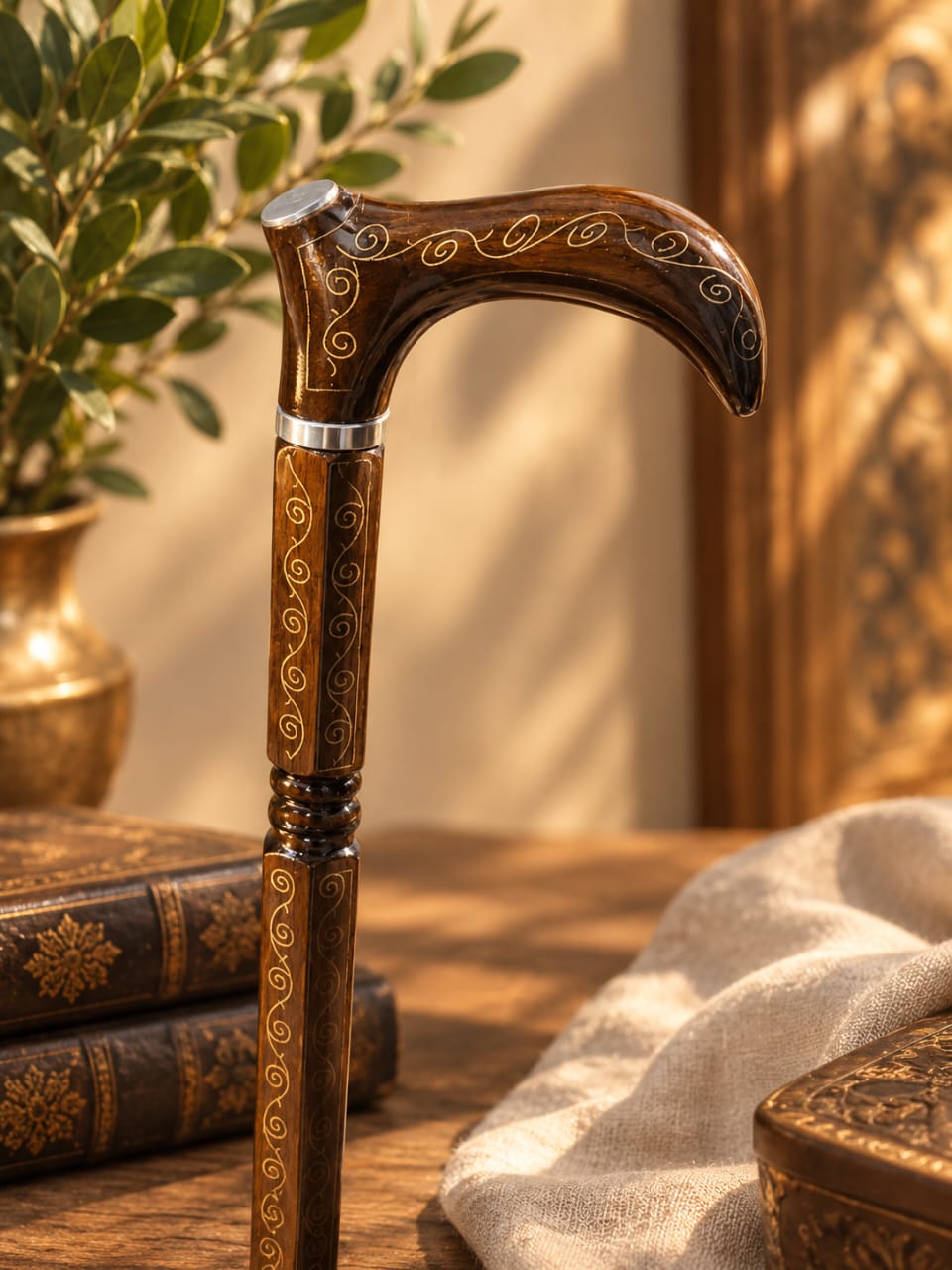 Handcrafted Hexagonal Walnut Walking Cane – A Masterpiece of Elegance and Craftsmanship